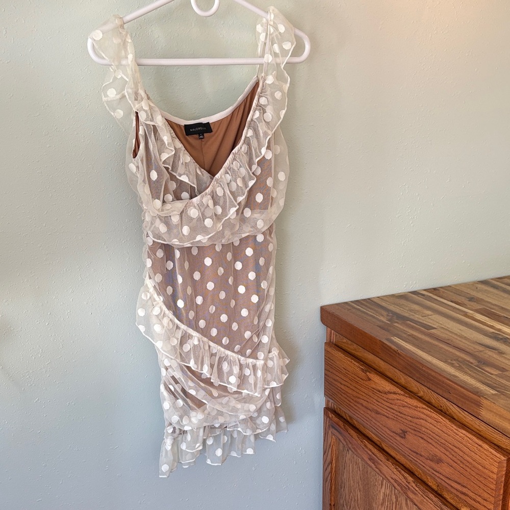 MAJORELLE White Polka Dot Mesh Dress